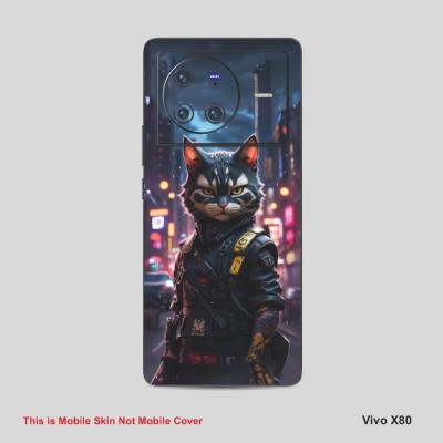 VYBE The Smart Choice Vivo X80 Anime Ninja Cat Mobile Skin Mobile Skin(Pinkish Purple, Dusty Grey A9)