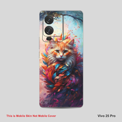 VYBE The Smart Choice Vivo V25 Pro Cat Mobile Skin Mobile Skin(Light Orange, Multi Color A33)