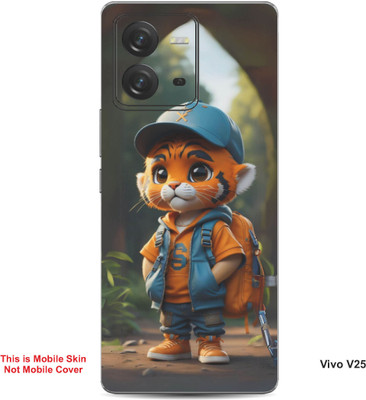 VYBE The Smart Choice Vivo V25 Tiger Cartoon Embossed Mobile Skin(Ruddy Brown B3)
