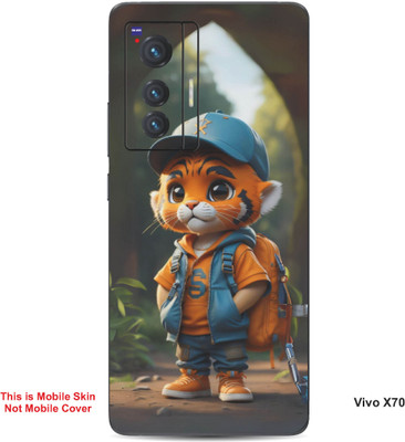 VYBE The Smart Choice Vivo X70 Tiger Cartoon Embossed Mobile Skin(Ruddy Brown B10)