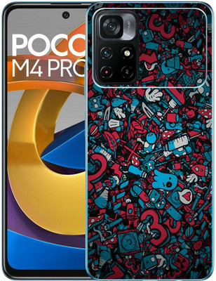 FCS Poco M4 Pro 5G Printed Back skin Mobile Skin(Red Blue Texture Skin)