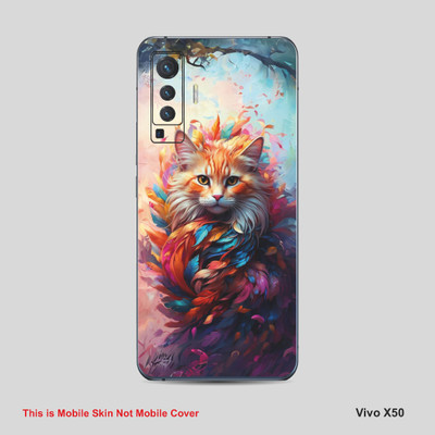 VYBE The Smart Choice Vivo X50 Cat Mobile Skin Mobile Skin(Light Orange, Multi Color A3)