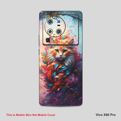 VYBE The Smart Choice Vivo X80 Pro Cat Mobile Skin Mobile Skin(Light Orange, Multi Color A10)