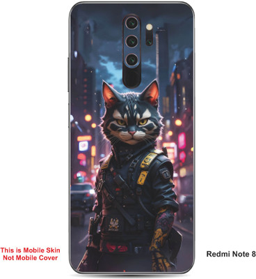 VYBE The Smart Choice Redmi Note 8 Ninja Cat Embossed Mobile Skin(Bright Grey 15)