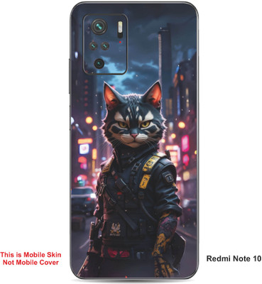 VYBE The Smart Choice Redmi Note 10 Ninja Cat Embossed Mobile Skin(Bright Grey 19)