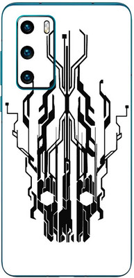 FCS Huawei P40 4G Printed Back skin Mobile Skin(Digital Flaming Cyber Skull White)