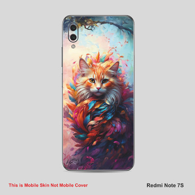 VYBE The Smart Choice Redmi Note 7 S Cat Mobile Skin Mobile Skin(Light Orange, Multi Color A24)