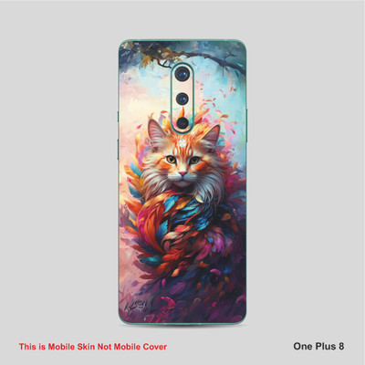 VYBE The Smart Choice One Plus 8 Cat Mobile Skin Mobile Skin(Light Orange, Multi Color 9)