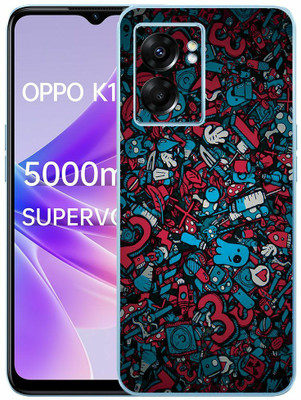 FCS OPPO K10 5G Printed Back skin Mobile Skin(Red Blue Texture Skin)