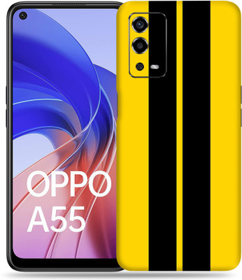 WeCre8 Skin's Oppo A55 Mobile Skin(Yellow & Black Strips Multicolor Mobile Skin With Cleaning Wipe)
