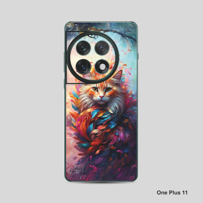 VYBE The Smart Choice One Plus 11 Cat Mobile Skin Mobile Skin(Light Orange, Multi Color 17)