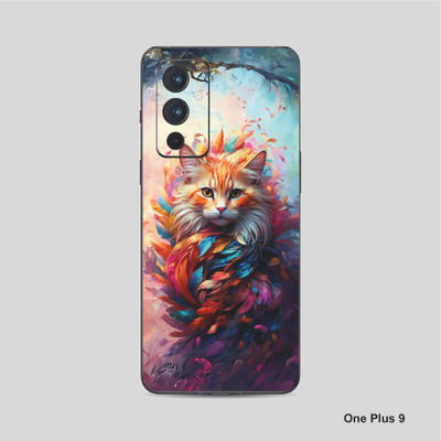 VYBE The Smart Choice One Plus 9 Cat Mobile Skin Mobile Skin(Light Orange, Multi Color 11)