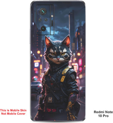 VYBE The Smart Choice Redmi Note 10 Pro Ninja Cat Embossed Mobile Skin(Bright Grey 18)