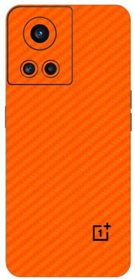 Vcare GadGets One Plus 10 R 5G Skin Back Side With Camera Protection High Quality Premium Mobile Skin(Orange Carbon Fiber)