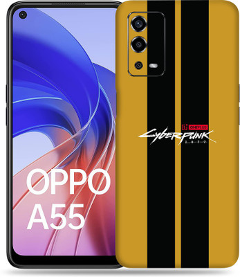 WeCre8 Skin's Oppo A55 Mobile Skin(Oneplus Black & Yellow Strip Cyber Multicolor Mobile Skin With Cleaning Wipe)