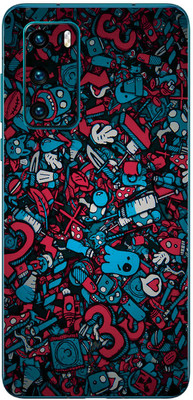 FCS Huawei P40 4G Printed Back skin Mobile Skin(Red Blue Texture)