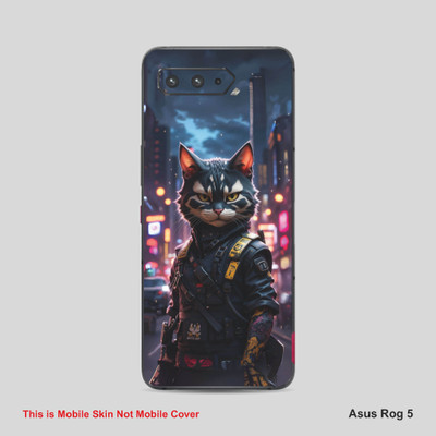 VYBE The Smart Choice Asus Rog 5 Anime Ninja Cat Mobile Skin Mobile Skin(Pinkish Purple, Dusty Grey 3)