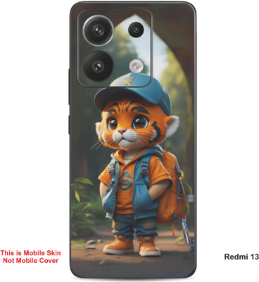 VYBE The Smart Choice Redmi 13 Tiger Cartoon Embossed Mobile Skin(Ruddy Brown A1)