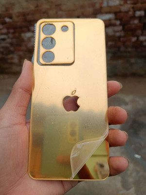 TWROP VIVO Y200 5G ACRYLIC MIRROR APPLE LOGO. Mobile Skin(Gold)