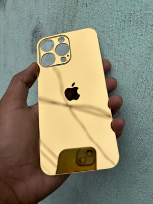 TWUAOP I PHONE 14 PRO MAX MIRROR BACK PANNEL ACRYLIC SHEET APPLE Mobile Skin(Gold)