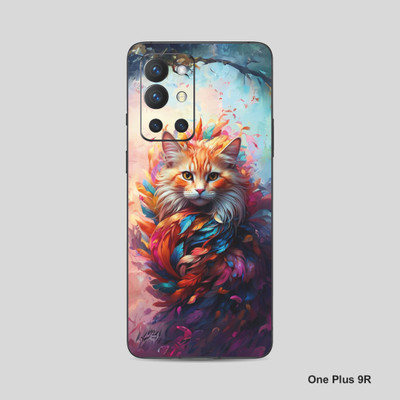 VYBE The Smart Choice One Plus 9R Cat Mobile Skin Mobile Skin(Light Orange, Multi Color 12)