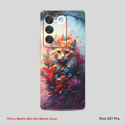 VYBE The Smart Choice Vivo V27 Pro Cat Mobile Skin Mobile Skin(Light Orange, Multi Color A37)