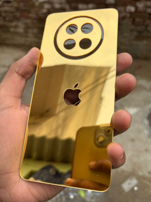 TWUAOP POCO C75 5G ACRYLIC MIRROR BACK PANNEL MERO APPLE Mobile Skin(Gold)