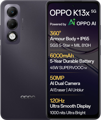 OPPO K13x 5G 6000mAh and 45W SUPERVOOC Charger & AI (Midnight Violet, 128 GB)(4 GB RAM)