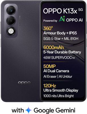 OPPO K13x 5G 6000mAh and 45W SUPERVOOC Charger & AI (Midnight Violet, 128 GB)(6 GB RAM)