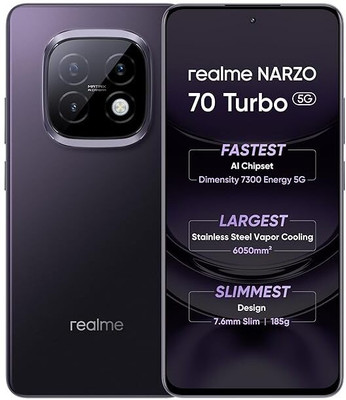 Realme 70 TURBO 5G (Turbo Purple, 128 GB)  (6 GB RAM) For Rs. 14248 @ 29 %