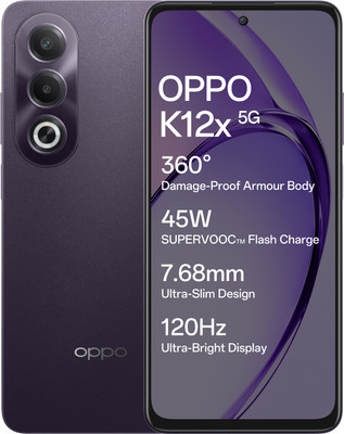 OPPO K12x 5G with 45W SUPERVOOC Charger In-The-Box (Midnight Violet, 128 GB)(6 GB RAM)