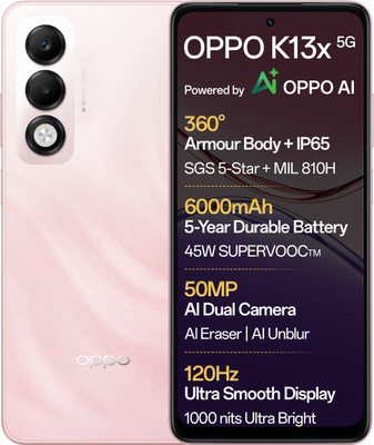 OPPO K13x 5G 6000mAh and 45W SUPERVOOC Charger & AI (Sunset Peach, 128 GB)(6 GB RAM)