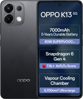 OPPO K13 5G with 7000mAh and 80W SUPERVOOC Charger In-The-Box (Prism Black, 128 GB)(8 GB RAM)