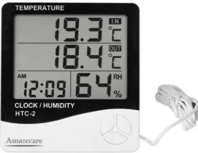 Real Instruments HTC-2 Hygrometer Electronic Thermo Hygro With External Sensing Probe Humidity Meter Tester + Temperature Meter + Alarm Clock + Time With Pin-Type All-in-One Digital Moisture Measurer(40 mm)