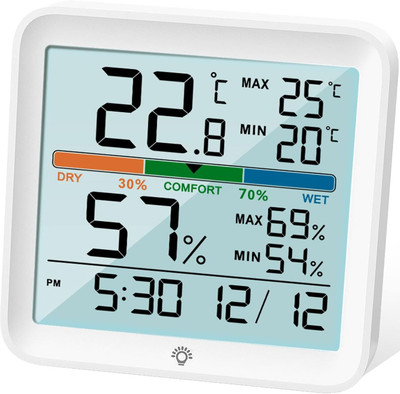 Real Instruments Hygrometer Indoor Thermometer Digital Temperature & Humidity Meter Room Climate Indicator With Calibration Touchable Night Light, Comfort Display Max/min Data All-in-One Digital Moisture Measurer(30 mm)