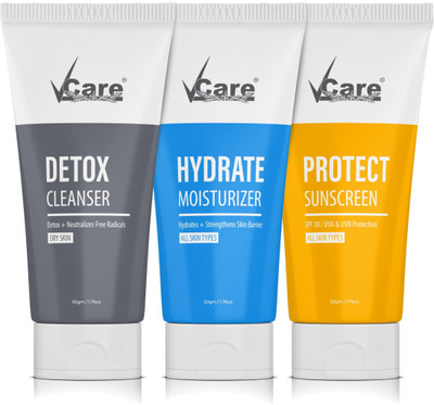 Vcare 3-In-1 Detox Cleanser, Hydrate Moisturizer +SPF30 Protect Sunscreen for Dry Skin(151 ml)