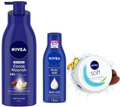 NIVEA cocoa nourish400ml bodymilk75ml soft 100ml(600 ml)