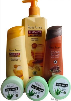 Rastic Assure Almond and Coco Butter Body Lotion and Aloevera Cream Pack of 6(745 ml)