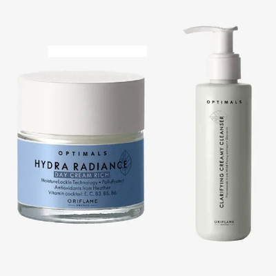 Oriflame Sweden OPTIMALS HYDRA RADIANCE DAY CREAM RICH & CLARIFYING CREAMY CLEANSER COMBO(125 ml)
