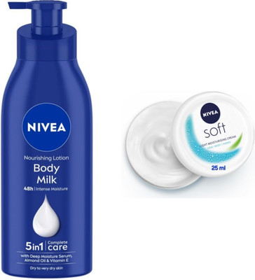NIVEA Body Milk Nourishing Body Lotion - 400ml & Soft Light Moisturising Cream - 25ml(425 ml)