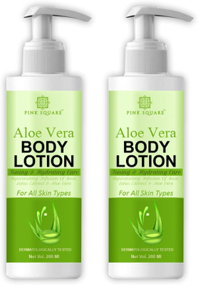 Pink Square Aloe Vera Body Lotion , Non-Sticky & fast absorbing Body lotion 200ML*2(400 ml)