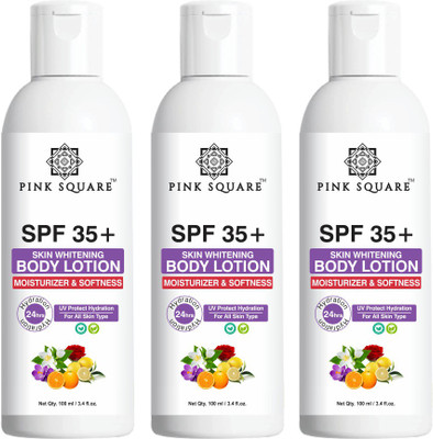 Pink Square Skin Whitening SPF 35+ Detan Moisturizing Body Lotion Pack 3 of 100 ML(300 ML)(300 ml)