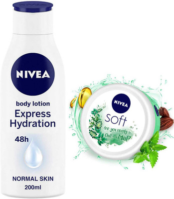 NIVEA Express Hydration 200ml lotion Soft Chilled Mint 100ml Cream(300 ml)