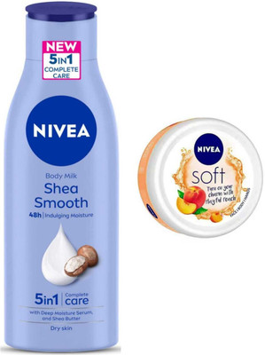 NIVEA Shea Smooth milk 200ml and Peach 50ml cream 2pc set(300 ml)