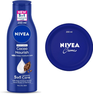NIVEA Cocoa Nourish Body Lotion - 200ml & Cream - 200ml(400 ml)