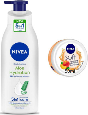 NIVEA Playful Peach 50ml Cream and Aloe Hydration 400ml Lotion set of 2pc(450 ml)