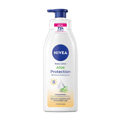 NIVEA Aloe Protection, Hydrating Moisturizer Body Lotion, Natural Aloe Vera & SPF 15(400 ml)