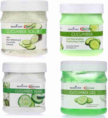 BEAUCODE BioCare Cucumber Facial Kit 250gm Each For Women & Men For All Skin Types(4 x 250 ml)