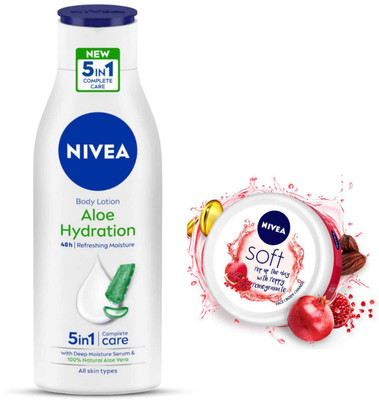NIVEA Aloe Hydration 200ml lotion Soft Chilled mint 100ml Cream(300 ml)