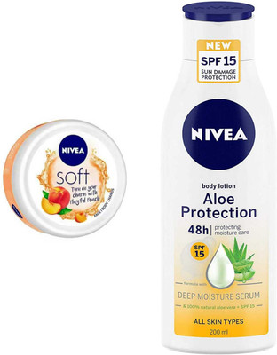 NIVEA Aloe SPF15 Protection 200ml and Peach 50ml cream 2pc set(300 ml)